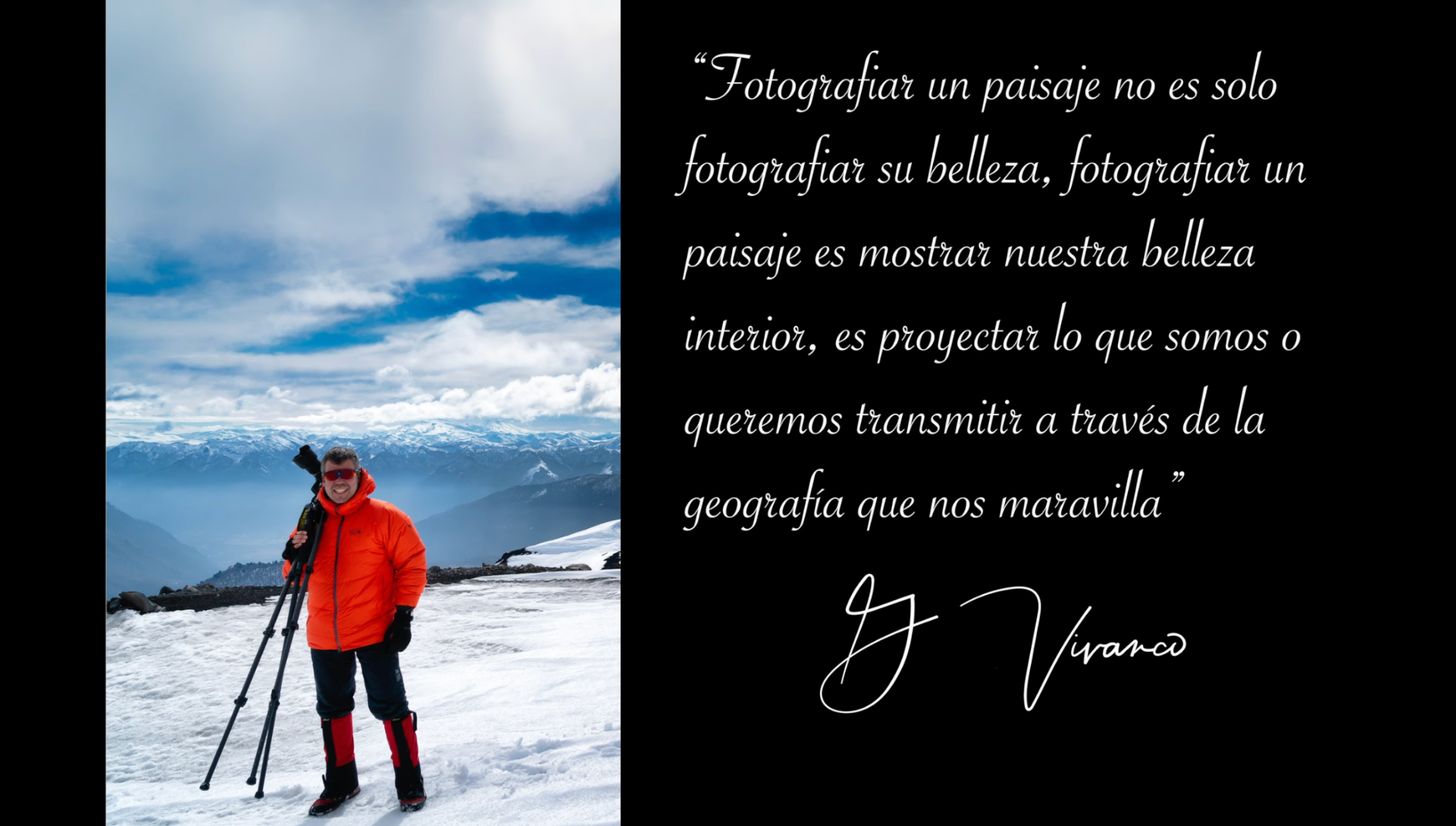 Carlos Guevara Vivanco fotografiando un paisaje de montaña